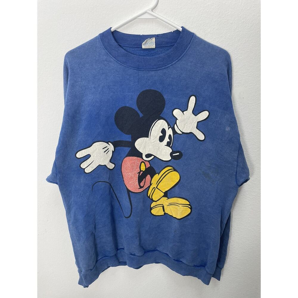 Vintage Mickey Mouse Crewneck Sweatshirt Disney Character Fashions USA Blue One
